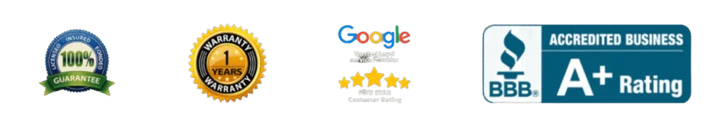 100% Guarantee, 1 Year Warranty, Google Reviews, BBB A+ Rating